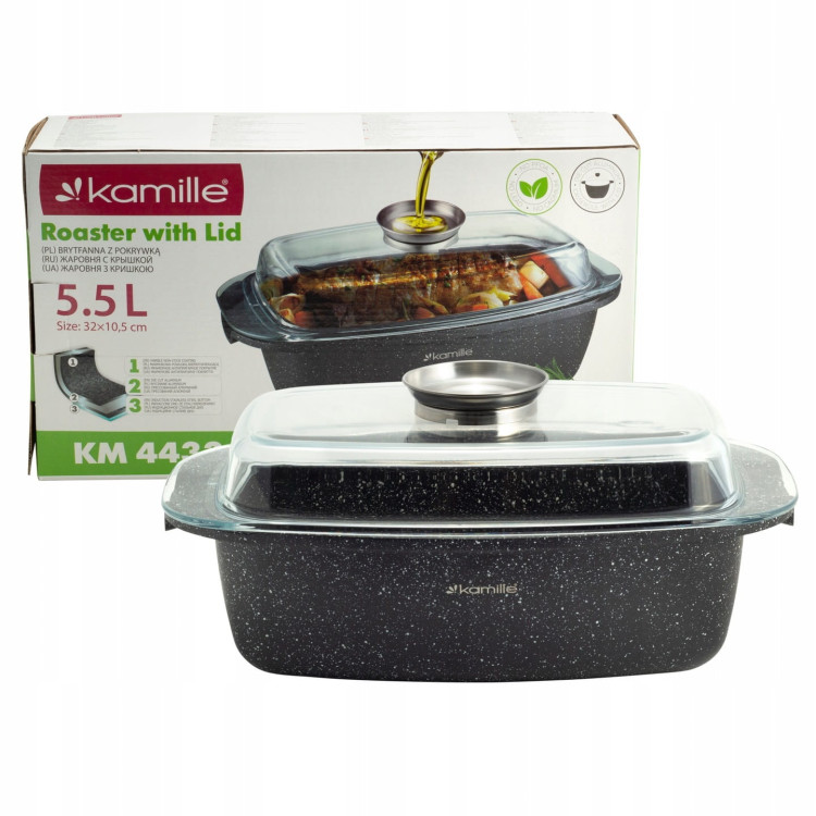 Brytfanna marmurowa 32 cm garnek z pokrywką Kamille KM 4433 Brytfanna marmurowa 32 cm garnek z pokrywką Kamille KM 4433