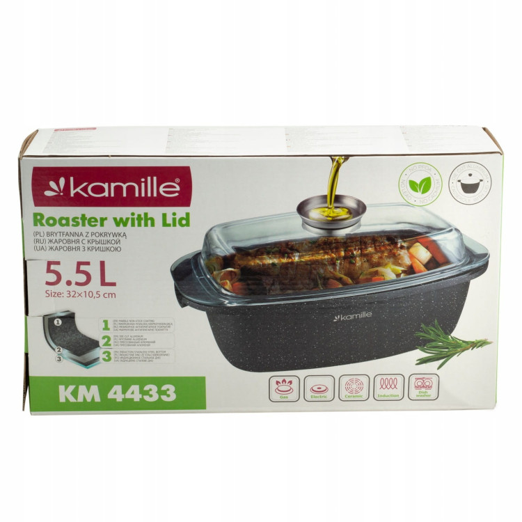 Brytfanna marmurowa 32 cm garnek z pokrywką Kamille KM 4433 Brytfanna marmurowa 32 cm garnek z pokrywką Kamille KM 4433