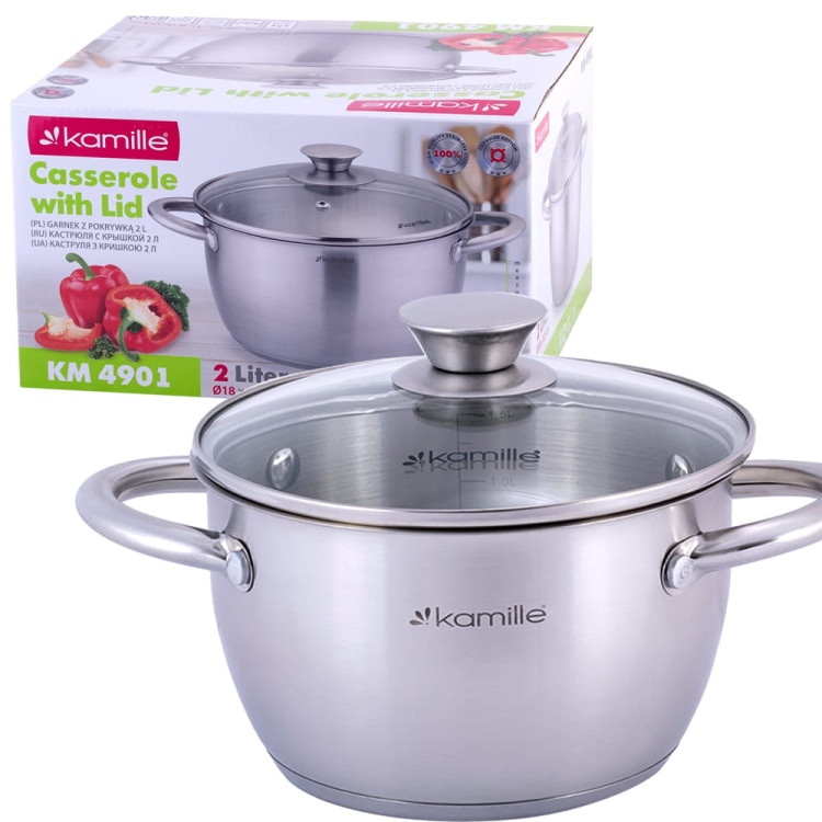 Garnek ze stali nierdzewnej 2L z pokrywką 18cm Kamille KM 4901 Garnek ze stali nierdzewnej 2L z pokrywką 18cm Kamille KM 4901