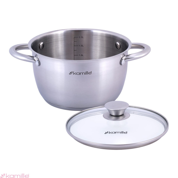 Garnek ze stali nierdzewnej 3L z pokrywką 20cm Kamille KM 4902 Garnek ze stali nierdzewnej 3L z pokrywką 20cm Kamille KM 4902