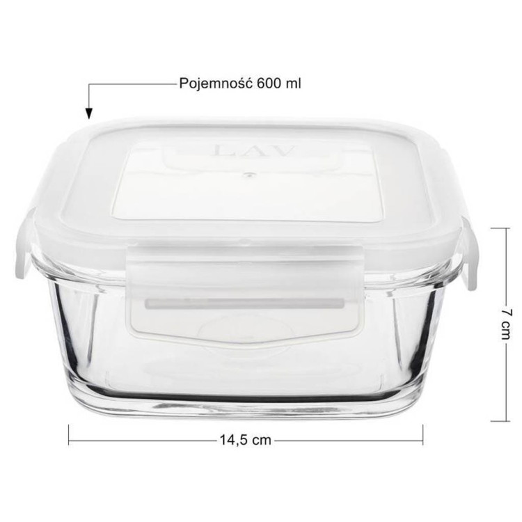 Szklany pojemnik z pokrywką 14x14 cm do przechowywania żywności Glasmark 600 ml  Szklany pojemnik z pokrywką 14x14 cm do przechowywania żywności Glasmark 600 ml