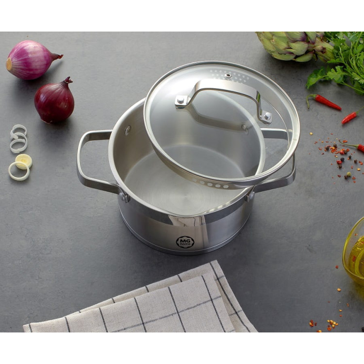 Garnek z pokrywką ze stali nierdzewnej 24 cm MG Home Professional Garnek z pokrywką ze stali nierdzewnej 24 cm MG Home Professional