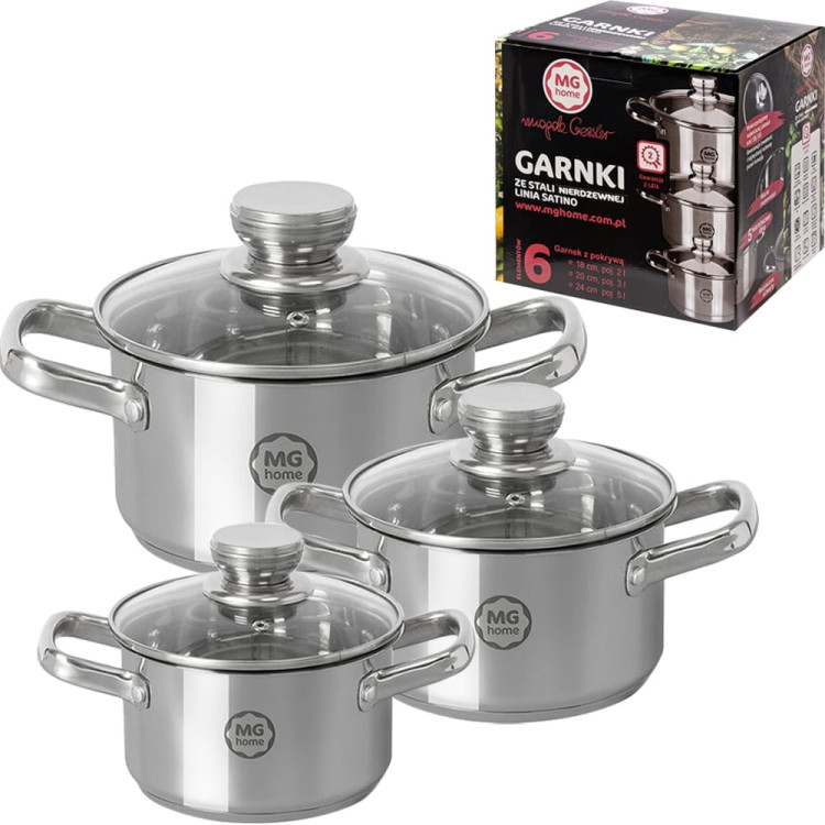 Garnki ze stali nierdzewnej 18/20/24 cm zestaw garnków 6 elem MG HOME STILO