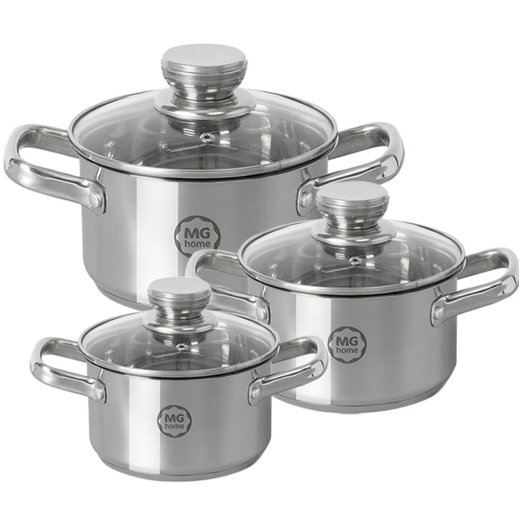 Garnki ze stali nierdzewnej 18/20/24 cm zestaw garnków 6 elem MG HOME STILO Garnki ze stali nierdzewnej 18/20/24 cm zestaw garnków 6 elem MG HOME STILO