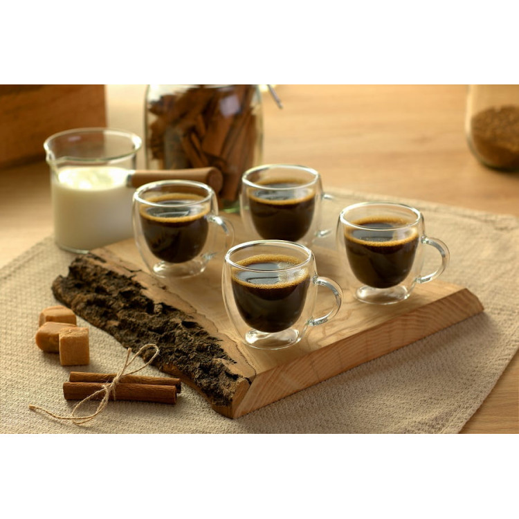 Szklanki termiczne z uchem RENZA do kawy 90ml latte komplet 4 szt szklanek Szklanki termiczne z uchem RENZA do kawy 90ml latte komplet 4 szt szklanek