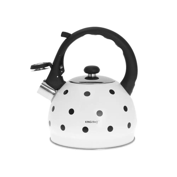 Czajnik emaliowany z gwizdkiem Kinghoff KH 1050 stalowy 2 litry metalowy na indukcję biały Czajnik emaliowany z gwizdkiem Kinghoff KH 1050 stalowy 2 litry metalowy na indukcję biały