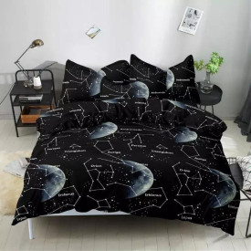 Pościel 200x220 bawełna satynowa 3D Cotton World gruba 4 części z prześcieradłem 4793 gwiazdozbiory