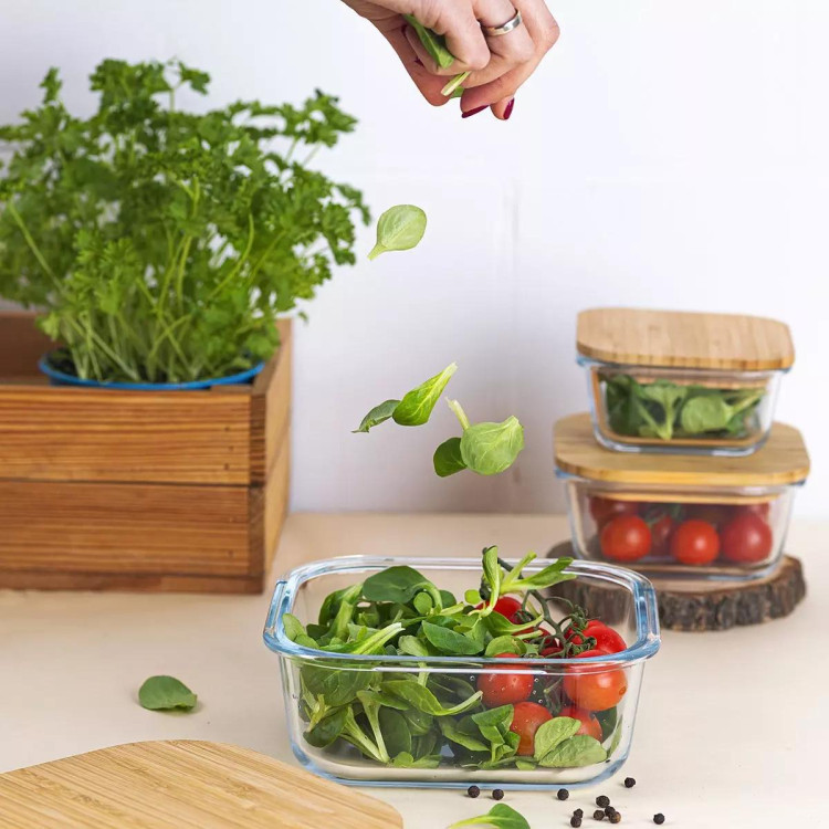 Szklany pojemnik z bambusową pokrywką do przechowywania żywności Florina Clavato 1200 ml Szklany pojemnik z bambusową pokrywką do przechowywania żywności Florina Clavato 1200 ml