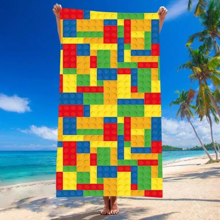 Ręcznik plażowy 180x100 duży mikrofibra realistyczny wzór W21 klocki Ręcznik plażowy 180x100 duży mikrofibra realistyczny wzór W21 klocki