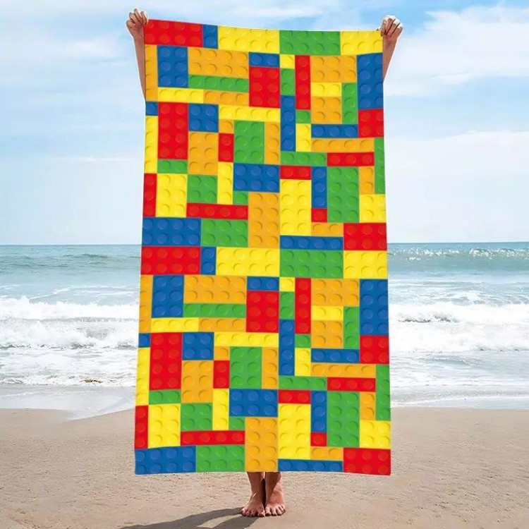 Ręcznik plażowy 180x100 duży mikrofibra realistyczny wzór W21 klocki Ręcznik plażowy 180x100 duży mikrofibra realistyczny wzór W21 klocki