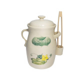 Beczka kamionkowa do ogórków 3.5l Swojska Spiżarnia w zestawie ze szczypcami kremowa