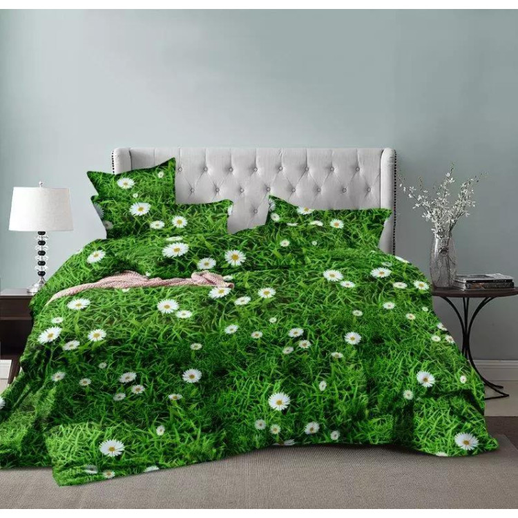 Pościel 160x200 bawełna satynowa 3D Cotton World gruba 4 części z prześcieradłem 1771 zielona łąka Pościel 160x200 bawełna satynowa 3D Cotton World gruba 4 części z prześcieradłem 1771 zielona łąka