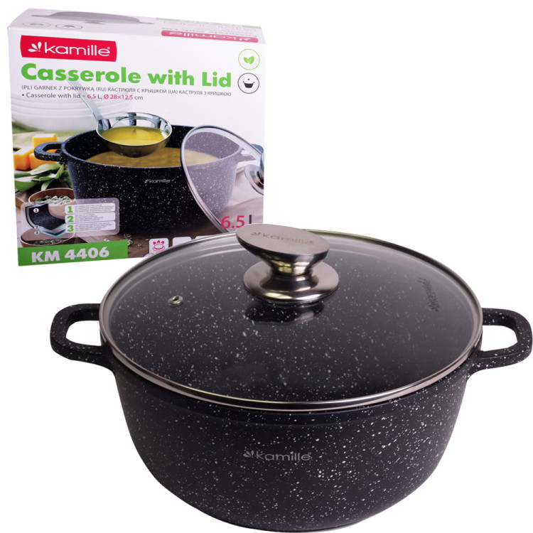 Garnek marmurowy 28cm z pokrywką 6.5 L Kamille 4406