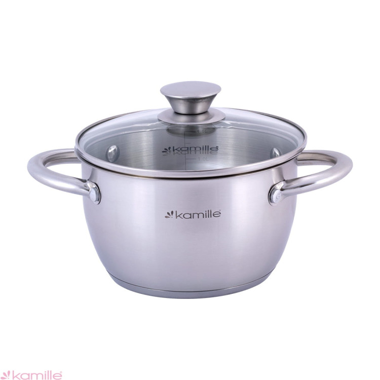 Garnek ze stali nierdzewnej 1.5L z pokrywką 16cm Kamille KM 4900 Garnek ze stali nierdzewnej 1.5L z pokrywką 16cm Kamille KM 4900