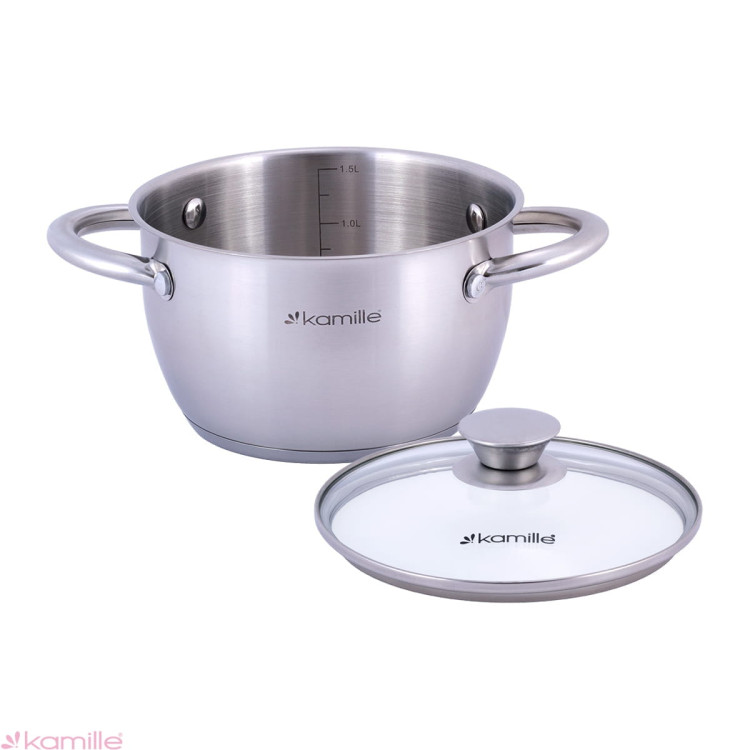 Garnek ze stali nierdzewnej 1.5L z pokrywką 16cm Kamille KM 4900 Garnek ze stali nierdzewnej 1.5L z pokrywką 16cm Kamille KM 4900