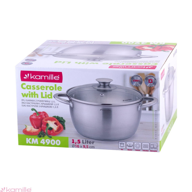 Garnek ze stali nierdzewnej 1.5L z pokrywką 16cm Kamille KM 4900 Garnek ze stali nierdzewnej 1.5L z pokrywką 16cm Kamille KM 4900