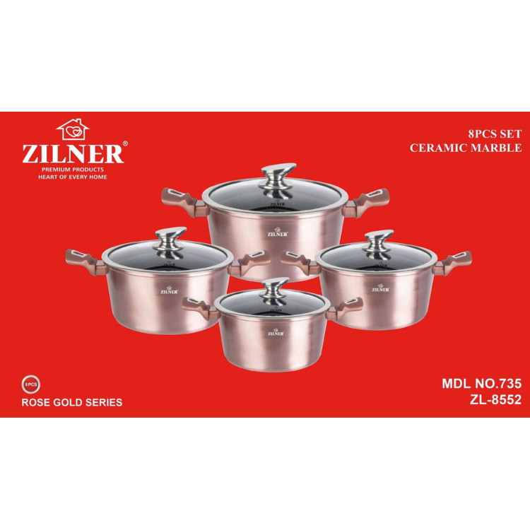 Garnki marmurowe Zilner ZL 8552 Indukcja 8 el zestaw garnków Garnki marmurowe Zilner ZL 8552 Indukcja 8 el zestaw garnków