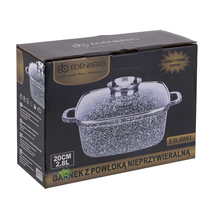 Garnek marmurowy z pokrywką Edenberg EB 8001 2.8L na indukcję 20 cm