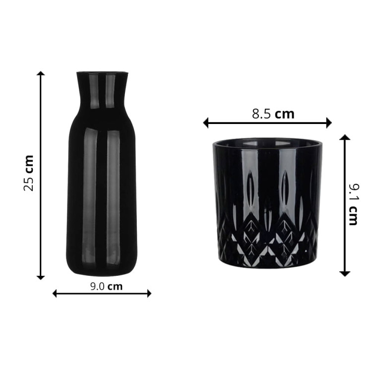 Zestaw do whisky czarna karafka szklana 1000 ml + 6 czarnych grubych szklanek 280 ml Zestaw do whisky czarna karafka szklana 1000 ml + 6 czarnych grubych szklanek 280 ml