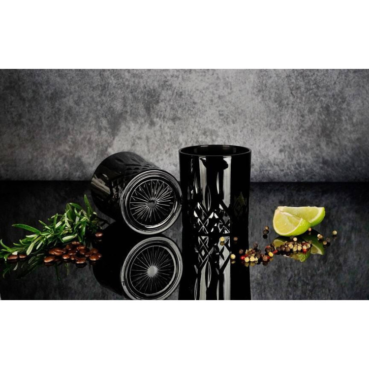 Zestaw do whisky czarna karafka szklana 1000 ml + 6 czarnych grubych szklanek 280 ml Zestaw do whisky czarna karafka szklana 1000 ml + 6 czarnych grubych szklanek 280 ml