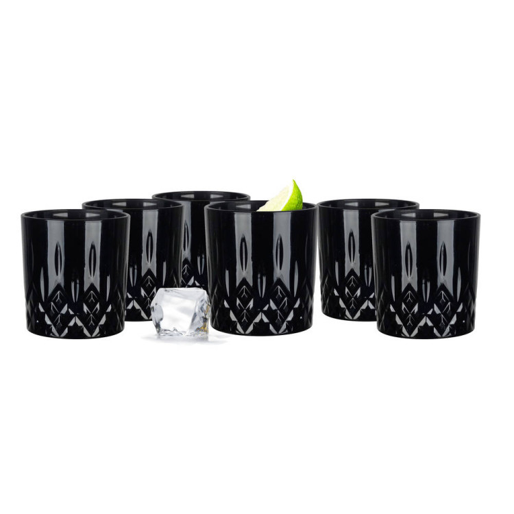 Zestaw do whisky czarna karafka szklana 1000 ml + 6 czarnych grubych szklanek 280 ml Zestaw do whisky czarna karafka szklana 1000 ml + 6 czarnych grubych szklanek 280 ml