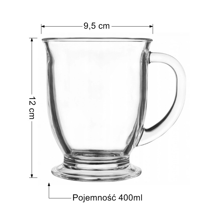 Szklanka z uchem do kawy herbaty drinków deserów 400 ml kubas