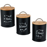 Zestaw pojemników czarnych na herbatę cukier kawę E 6043 Elitehoff