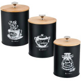 Zestaw pojemników czarnych na herbatę cukier kawę E 6041 Elitehoff