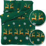 Pościel świąteczna 160x200 bawełna satynowa 3D Cotton World gruba 4 części z prześcieradłem 2414 złote renifery