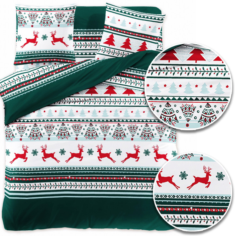 Pościel świąteczna 200x220 bawełna satynowa 3D Cotton World gruba 4 części z prześcieradłem 2412