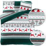 Pościel świąteczna 200x220 bawełna satynowa 3D Cotton World gruba 4 części z prześcieradłem 2412 butelkowa zieleń