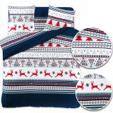 Pościel świąteczna 160x200 bawełna satynowa 3D Cotton World gruba 4 części z prześcieradłem 2411 granatowa