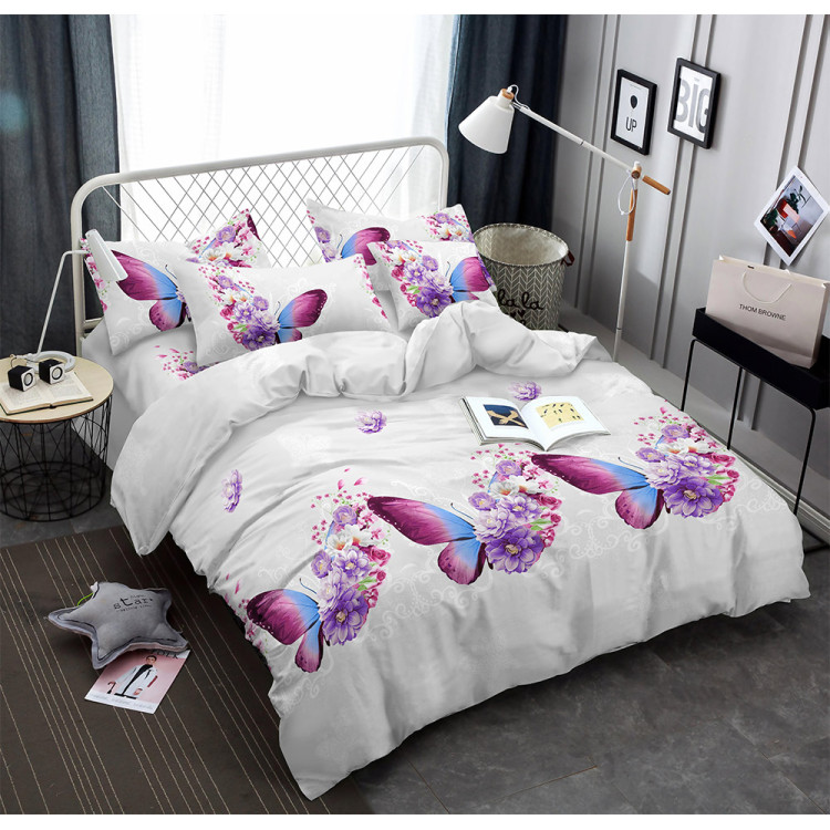 Pościel 160x200 bawełna satynowa 3D Cotton World gruba z prześcieradłem 4 części 370 motyl i kwiaty Pościel 160x200 bawełna satynowa 3D Cotton World gruba z prześcieradłem 4 części 370 motyl i kwiaty