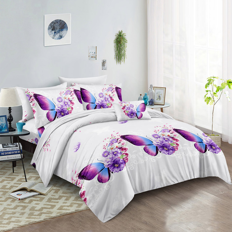 Pościel 160x200 bawełna satynowa 3D Cotton World gruba z prześcieradłem 4 części 370 motyl i kwiaty Pościel 160x200 bawełna satynowa 3D Cotton World gruba z prześcieradłem 4 części 370 motyl i kwiaty