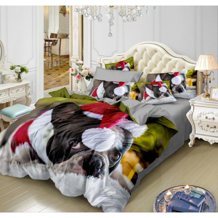 Pościel świąteczna 160x200 bawełna satynowa 3D Cotton World gruba 3 części realistyczny wzór 405-04 piesek Pościel świąteczna 160x200 bawełna satynowa 3D Cotton World gruba 3 części realistyczny wzór 405-04 piesek