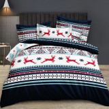 Pościel świąteczna 160x200 bawełna satynowa 3D Cotton World gruba 3 części 2411 granatowa