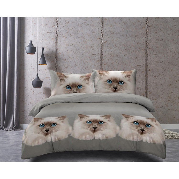 Pościel 160x200 bawełna satynowa 3D Cotton World gruba z prześcieradłem 4 części 1914 kot Pościel 160x200 bawełna satynowa 3D Cotton World gruba z prześcieradłem 4 części 1914 kot