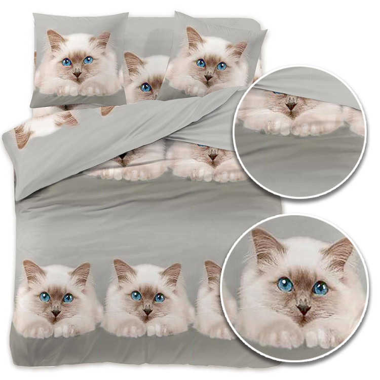 Pościel 160x200 bawełna satynowa 3D Cotton World gruba 3 części 1914 kot Pościel 160x200 bawełna satynowa 3D Cotton World gruba 3 części 1914 kot