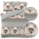 Pościel 160x200 bawełna satynowa 3D Cotton World gruba 3 części 1914 kot