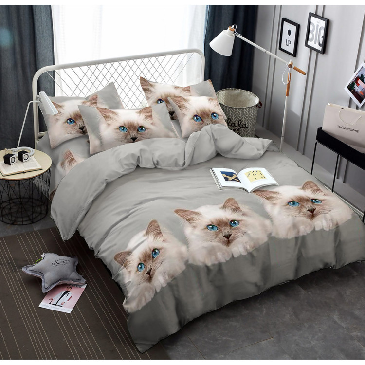 Pościel 160x200 bawełna satynowa 3D Cotton World gruba 3 części 1914 kot Pościel 160x200 bawełna satynowa 3D Cotton World gruba 3 części 1914 kot