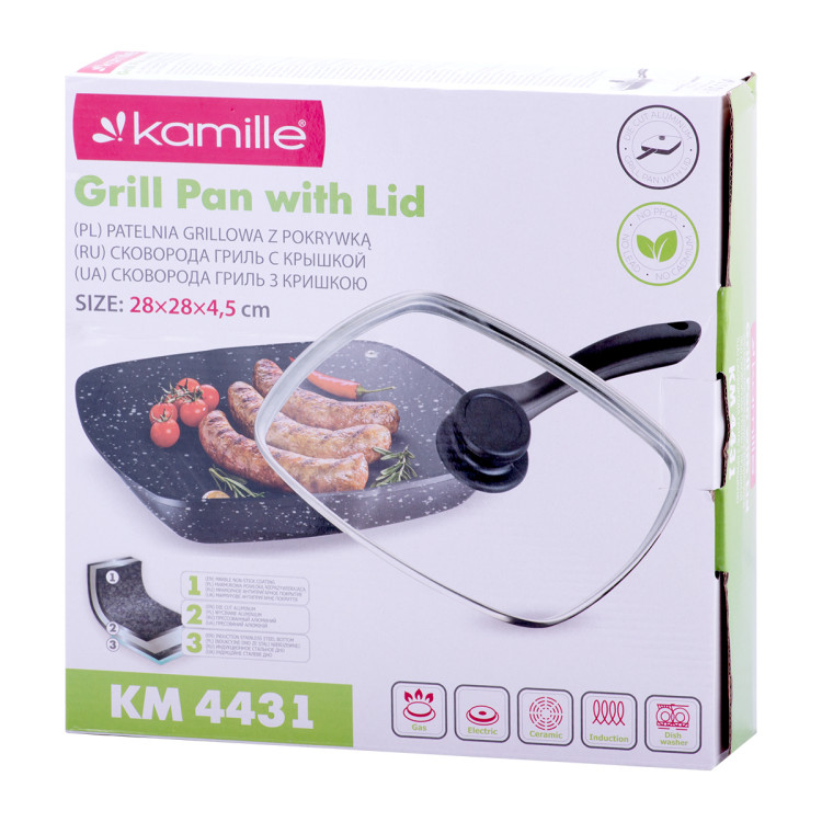 Patelnia grillowa kwadratowa z powłoką marmurowa 28 cm KM 4431 Kamille Patelnia grillowa kwadratowa z powłoką marmurowa 28 cm KM 4431 Kamille