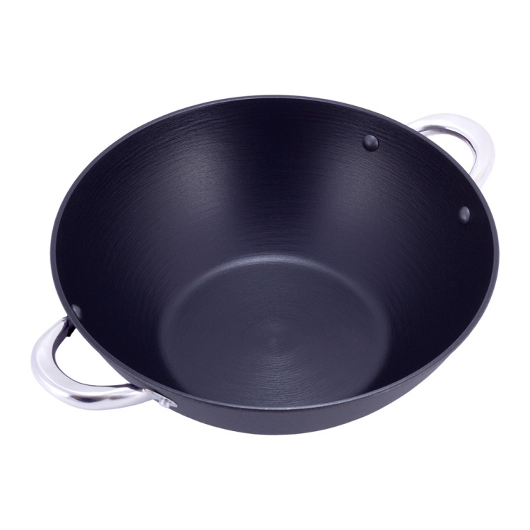 Patelnia z pokrywką wok żeliwny 32cm z pałeczkami KM 4807MR Kamille Patelnia z pokrywką wok żeliwny 32cm z pałeczkami KM 4807MR Kamille