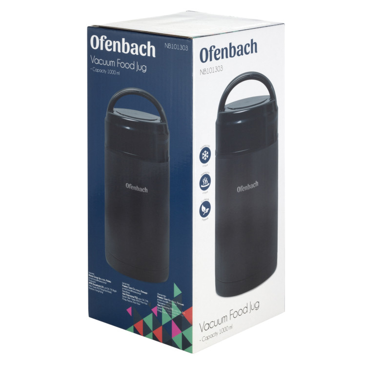Termos próżniowy Ofenbach 101302 bidon 800 ml czarny kubek z uchwytem Termos próżniowy Ofenbach 101302 bidon 800 ml czarny kubek z uchwytem