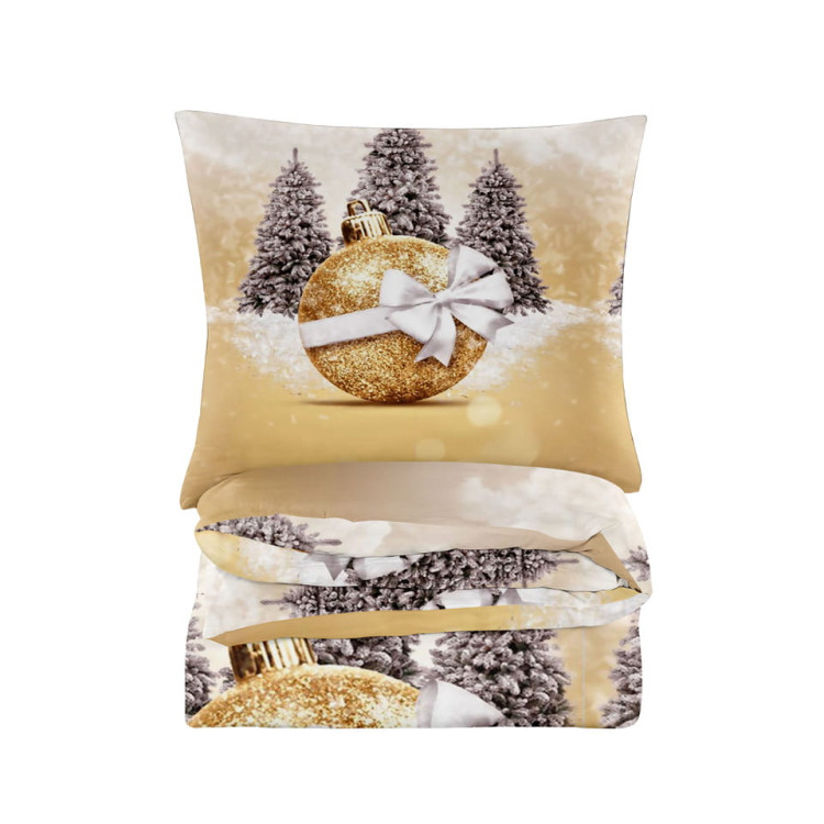 Pościel świąteczna 160x200 bawełna satynowa 3D Cotton World gruba 3 części 2400 złota bombka Pościel świąteczna 160x200 bawełna satynowa 3D Cotton World gruba 3 części 2400 złota bombka
