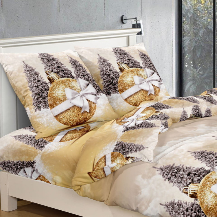 Pościel świąteczna 160x200 bawełna satynowa 3D Cotton World gruba 3 części 2400 złota bombka Pościel świąteczna 160x200 bawełna satynowa 3D Cotton World gruba 3 części 2400 złota bombka
