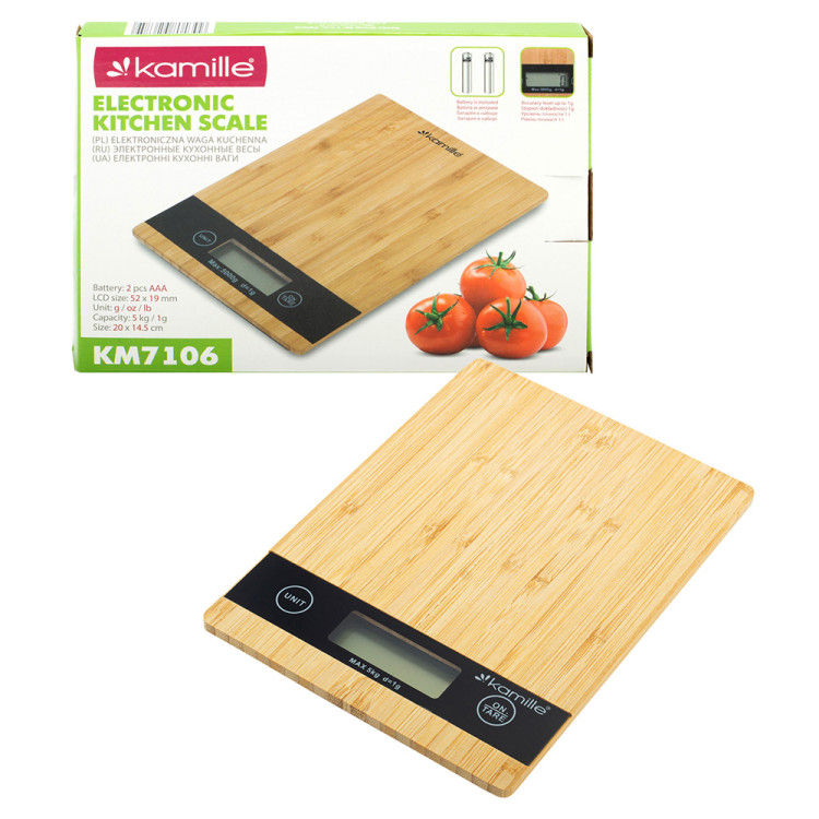 Waga kuchenna elektroniczna drewniana z wyświetlaczem LCD KM 7106 Kamille Waga kuchenna elektroniczna drewniana z wyświetlaczem LCD KM 7106 Kamille
