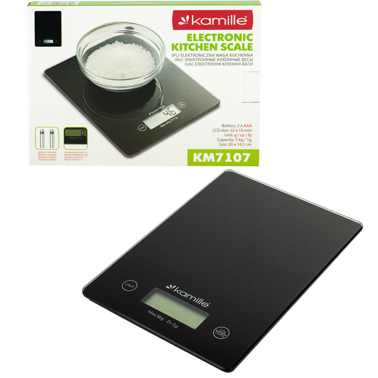 Waga kuchenna elektroniczna szklana z wyświetlaczem LCD KM 7107 Kamille Waga kuchenna elektroniczna szklana z wyświetlaczem LCD KM 7107 Kamille