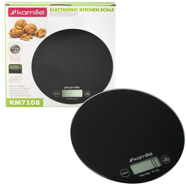 Waga kuchenna elektroniczna okrągła szklana z wyświetlaczem LCD KM 7108 Kamille Waga kuchenna elektroniczna okrągła szklana z wyświetlaczem LCD KM 7108 Kamille