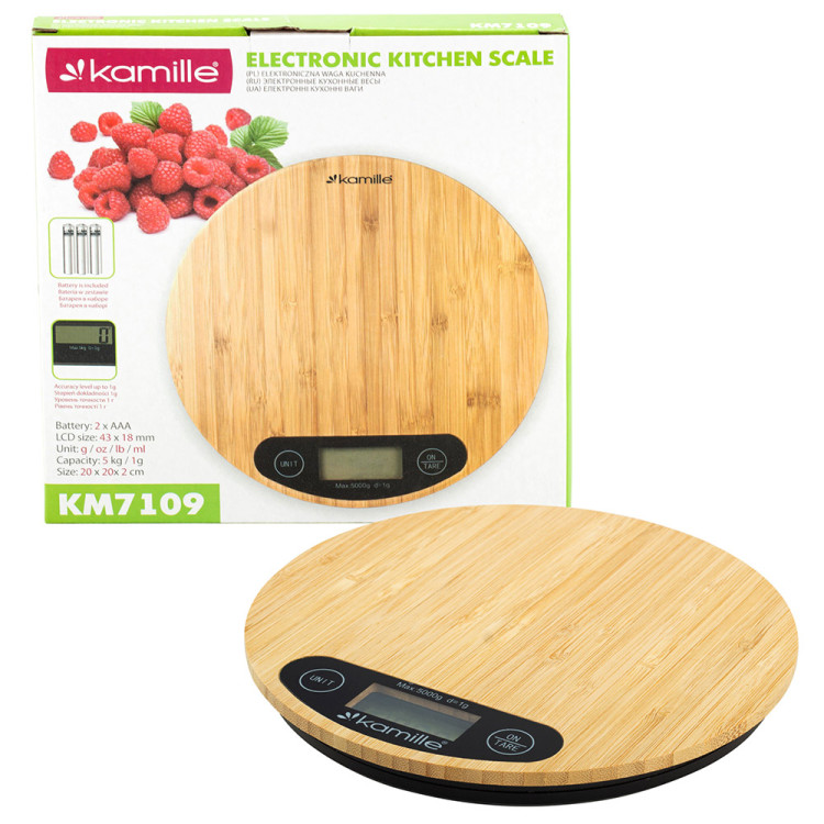 Waga kuchenna elektroniczna okrągła bambusowa z wyświetlaczem LCD KM 7109 Kamille Waga kuchenna elektroniczna okrągła bambusowa z wyświetlaczem LCD KM 7109 Kamille