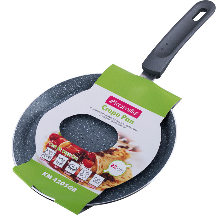 Patelnia do naleśników granitowa 22 cm szara na indukcje KM 4205GR Kamille Patelnia do naleśników granitowa 22 cm szara na indukcje KM 4205GR Kamille